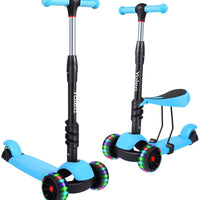 YOLEO Kids Three Wheel Kick Scooter with Removable Seat, LED Flashing Wheels, Height Adjustable Scooter
