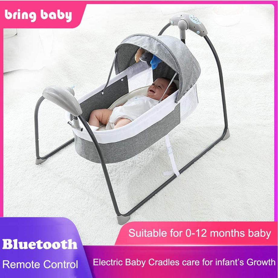 Electric Baby Cradle Toddler Rocker Bed, Newborns Bouncer Swing Bassinet Rocking Crib Infant Bed with Bluetooth Music, Remote Control,5 Swing Amplitudes
