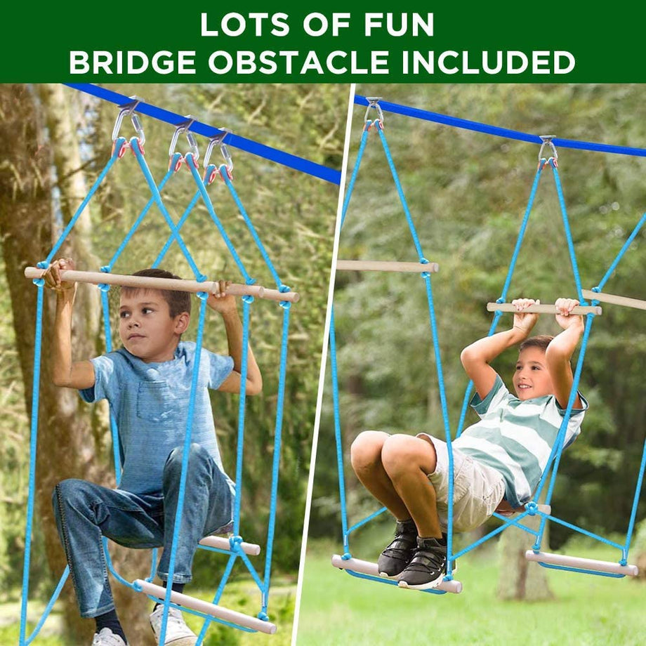 Ninja Warrior Obstacle Course for Kids - 2X50FT Ninja Slackline with Most Complete Accessories for Kids