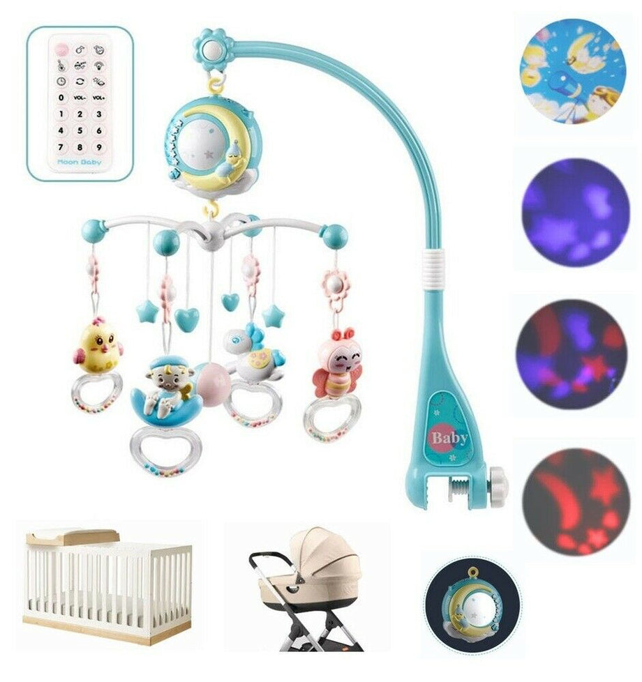 Baby Musical Crib Bed Bell Cot Mobile Moon & Star Dream Light Nusery Lullaby Toy