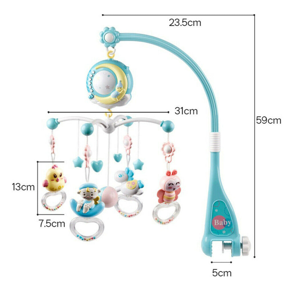 Baby Musical Crib Bed Bell Cot Mobile Moon & Star Dream Light Nusery Lullaby Toy