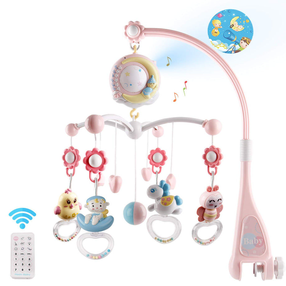 Baby Musical Crib Bed Bell Cot Mobile Moon & Star Dream Light Nusery Lullaby Toy