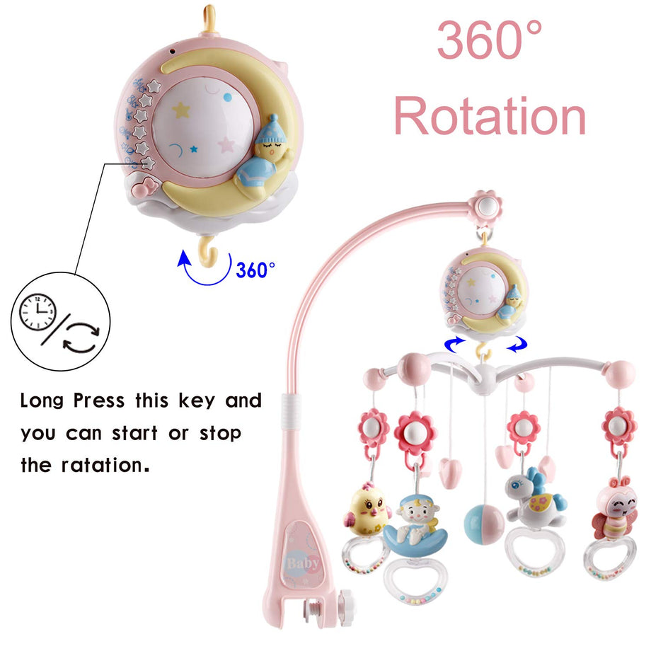 Baby Musical Crib Bed Bell Cot Mobile Moon & Star Dream Light Nusery Lullaby Toy