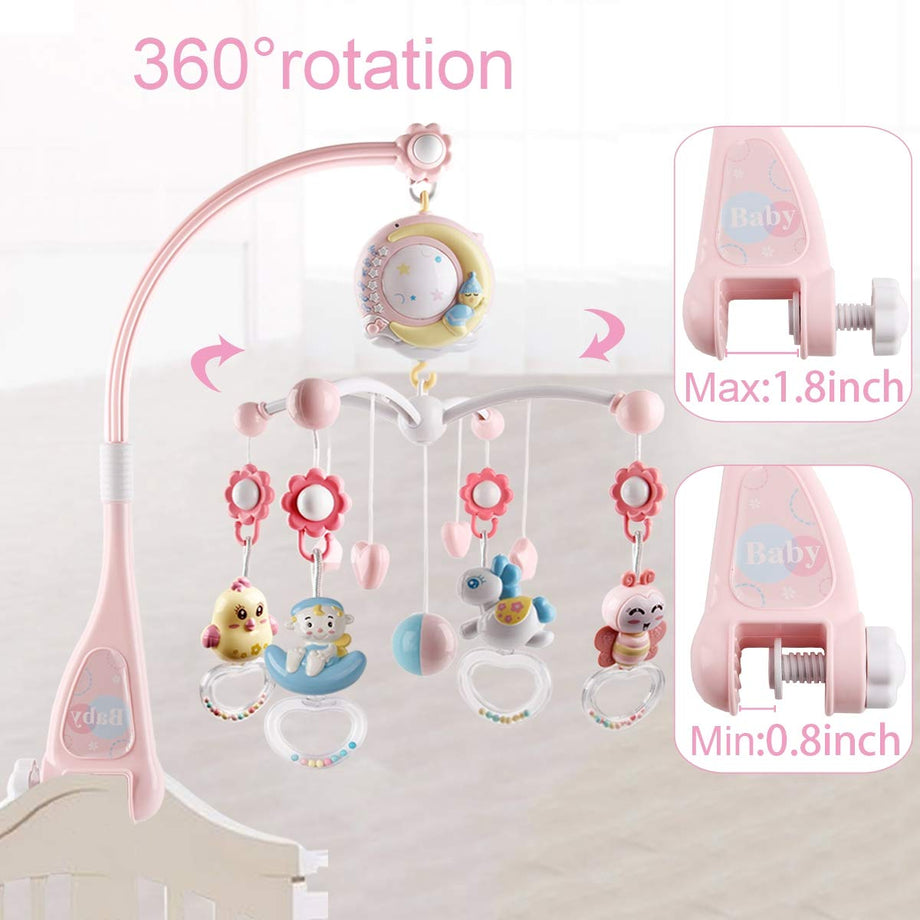 Baby Musical Crib Bed Bell Cot Mobile Moon & Star Dream Light Nusery Lullaby Toy