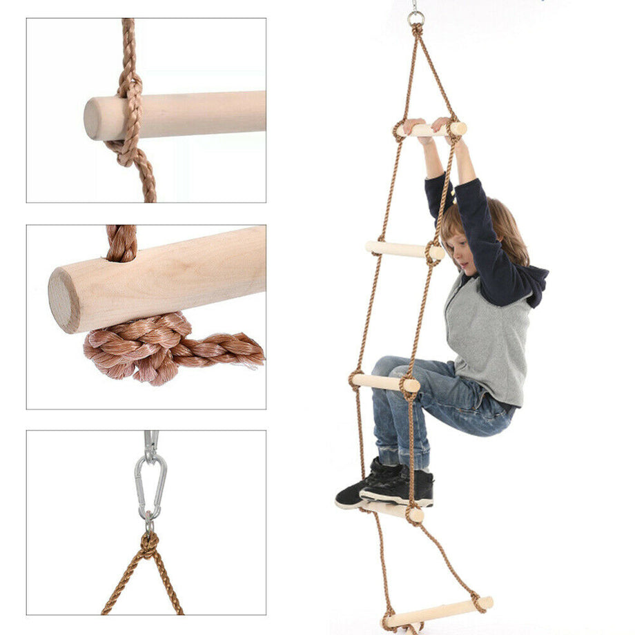 Kids Climbing Frame Ladder Outdoor Rope Swing Disc Seat Wooden Rungs Kids Toys