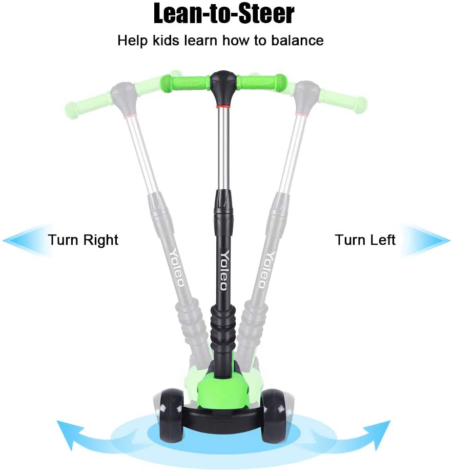 YOLEO Kids Three Wheel Kick Scooter with Removable Seat, LED Flashing Wheels, Height Adjustable Scooter