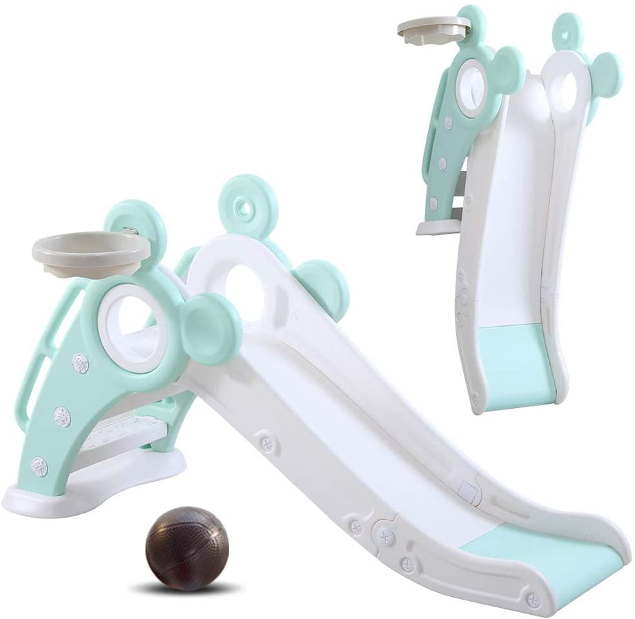 Yoleo Kids Slide Indoor Outdoor Climber Sports Folding Plastic Slide with Basketball