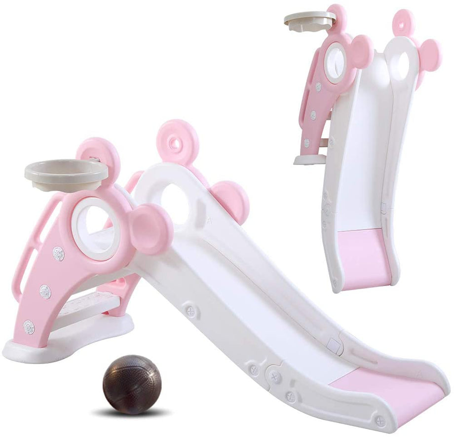 Yoleo Kids Slide Indoor Outdoor Climber Sports Folding Plastic Slide with Basketball