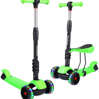 YOLEO Kids Three Wheel Kick Scooter with Removable Seat, LED Flashing Wheels, Height Adjustable Scooter