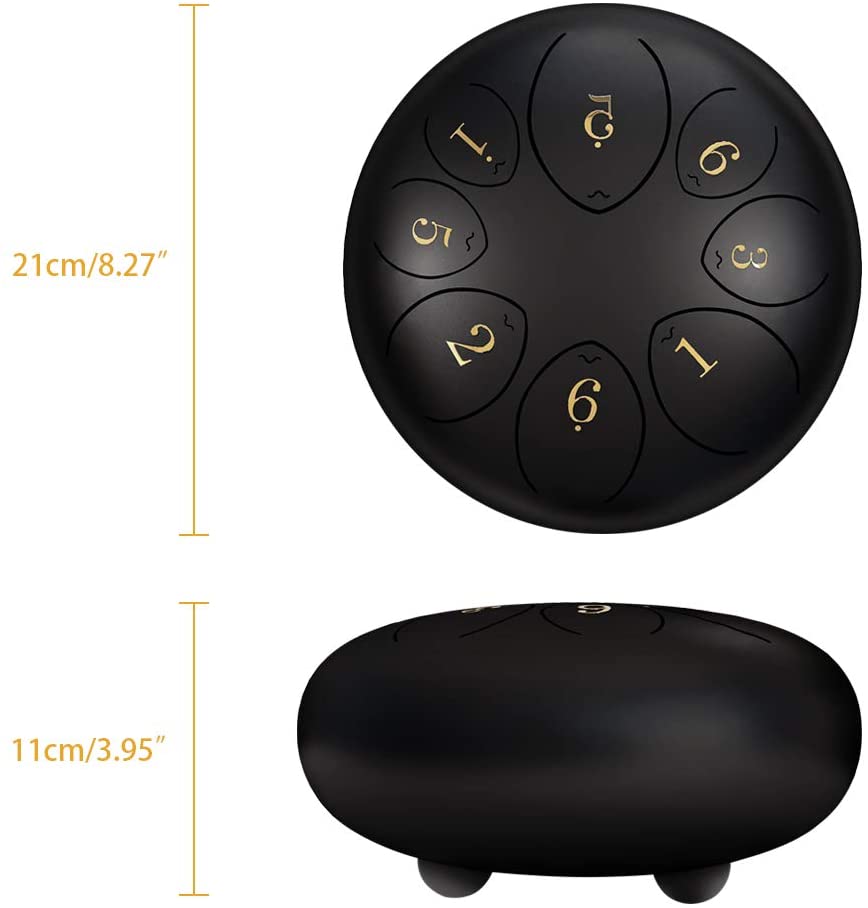 Dripex Steel Tongue Drum 8 Notes 8 Inch Percussion Instrument Handpan Ethereal Drum with with Bag, Music Book, Mallets, Finger Picks