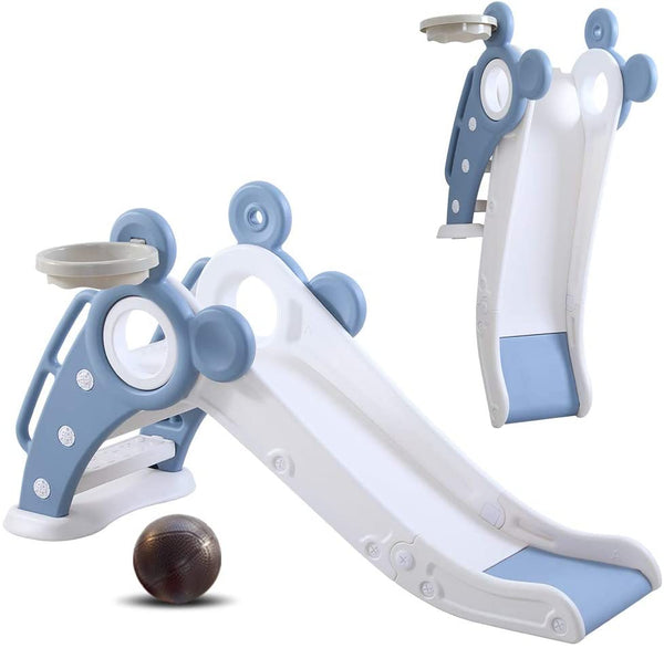 Yoleo Kids Slide Indoor Outdoor Climber Sports Folding Plastic Slide with Basketball