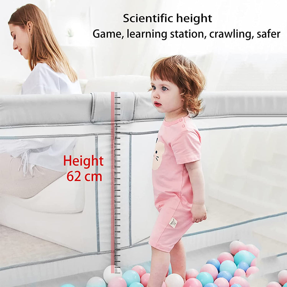 Baby Playpen, Indoor & Outdoor Kids Activity Center with Anti-Slip Base, Sturdy Safety Play Yard with Super Soft Breathable Mesh, Kid's Fence for Infants Toddlers(Grey) (150*150CM)