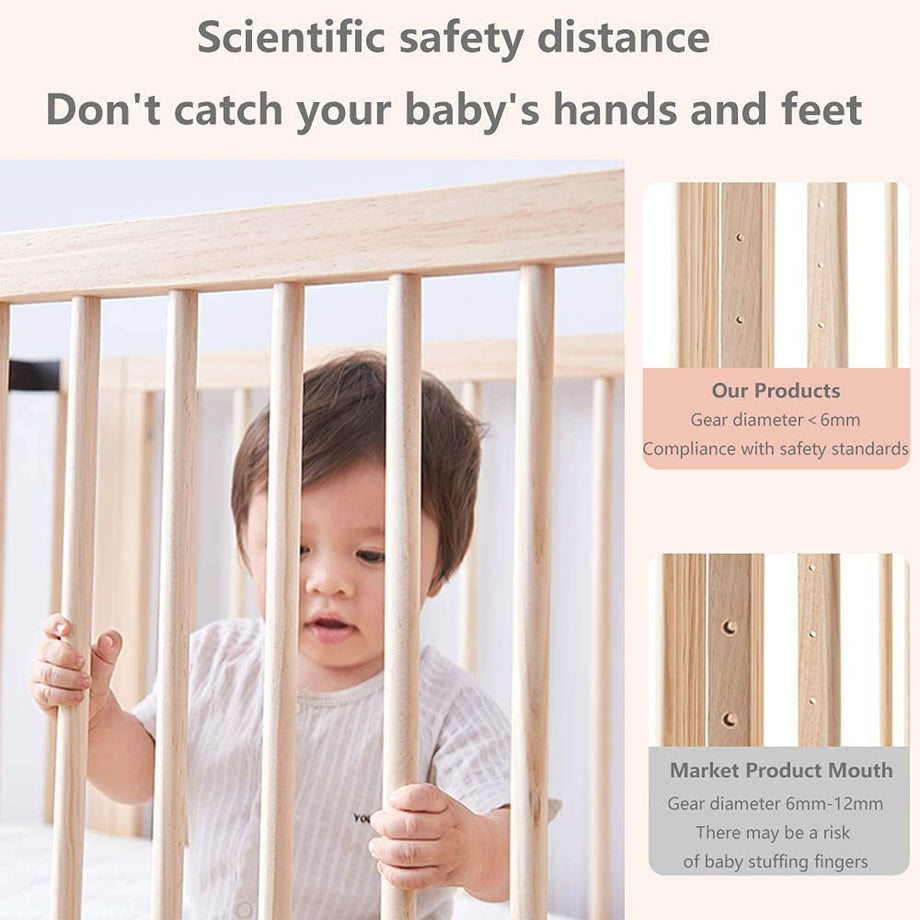 Dripex Baby Convertible Cots Wooden crib pine crib with rollers Wooden Cot Bed, unpainted and seamless stitching newborn crib, multifunctional sofa bed, playpen (100x65cm)