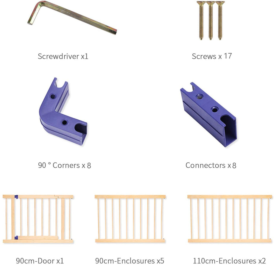 Dripex Wooden Baby Playpen, 8 Panels Large Play Fence for Toddlers, Kids Rectangle Activity Center Safety Play Yard with Lockable Door for Indoor and Outdoor