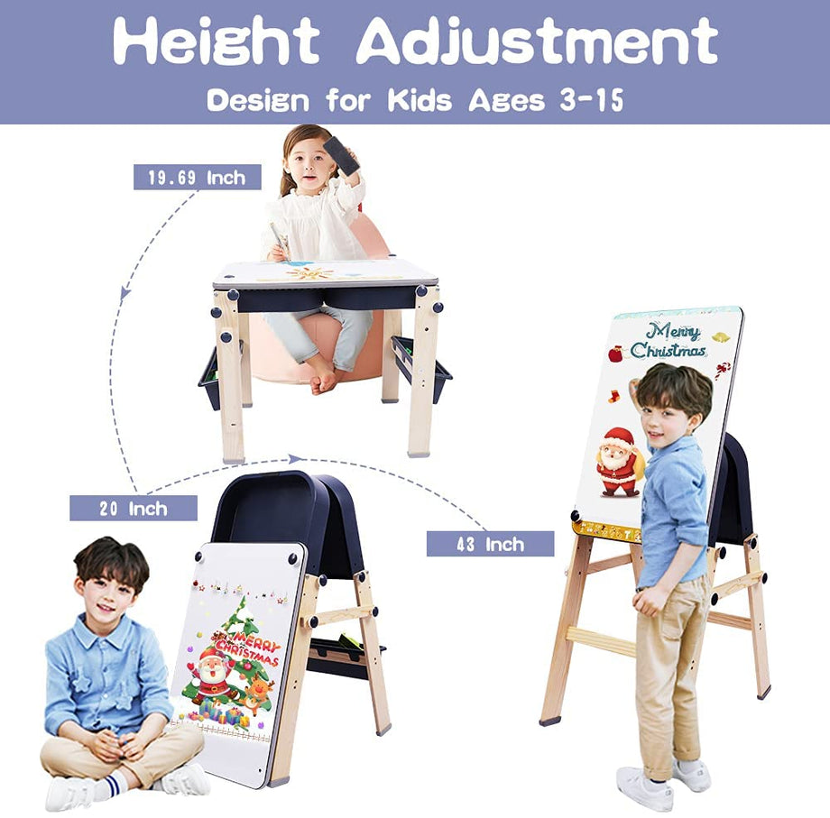 Dripex 9 in 1 Wooden Multi Activity Kids Table & Art Easel with Storage