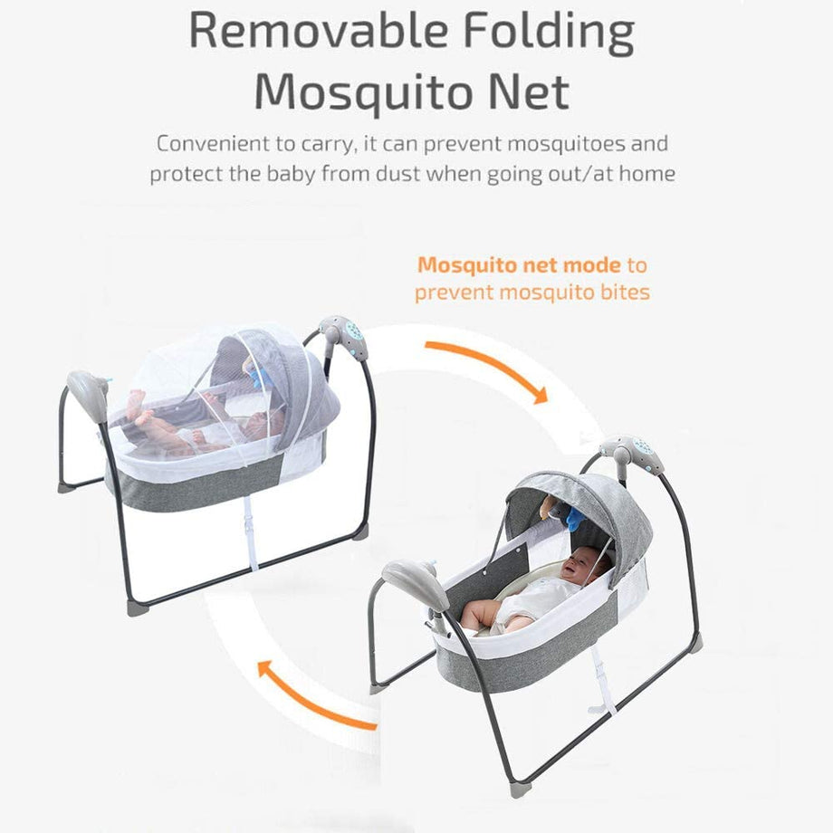 Electric Baby Cradle Toddler Rocker Bed, Newborns Bouncer Swing Bassinet Rocking Crib Infant Bed with Bluetooth Music, Remote Control，5 Swing Amplitudes