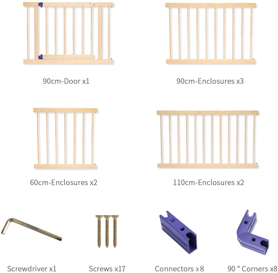 Dripex Wooden Baby Playpen, 8 Panels Large Play Fence for Toddlers, Kids Rectangle Activity Center Safety Play Yard with Lockable Door for Indoor and Outdoor