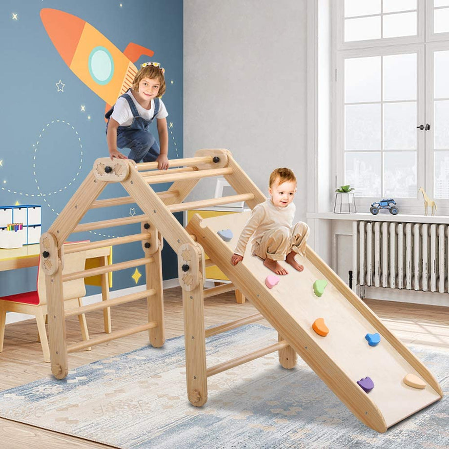 Dripex Wooden Climbing Triangle Ladder with Ramp