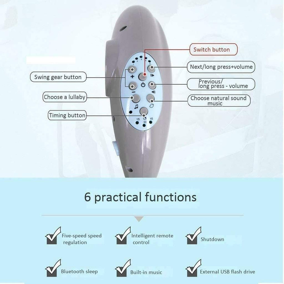 Electric Baby Cradle Toddler Rocker Bed, Newborns Bouncer Swing Bassinet Rocking Crib Infant Bed with Bluetooth Music, Remote Control，5 Swing Amplitudes