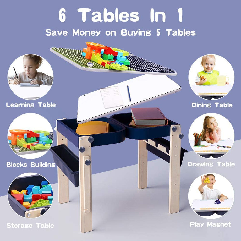 Dripex 9 in 1 Wooden Multi Activity Kids Table & Art Easel with Storage