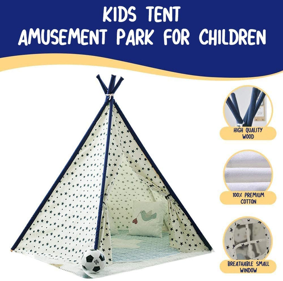 Dripex Teepee Tent for Kids, Fodable Children Play Tent with Carrying Bag and 5 Poles for Boys Girls Toldder, Baby Indian Wigwam Playhouse Toy for Indoor and Outdoor Game