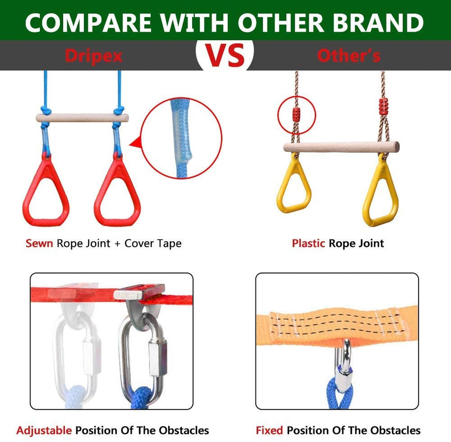 Ninja Warrior Obstacle Course for Kids - 2X60FT Ninja Slackline with Most Complete Accessories for Kids, Climbing Rope Swing, Trapeze Swing, Ninja Wheel, Webbing Ladder Plus 1.2M Arm Trainer