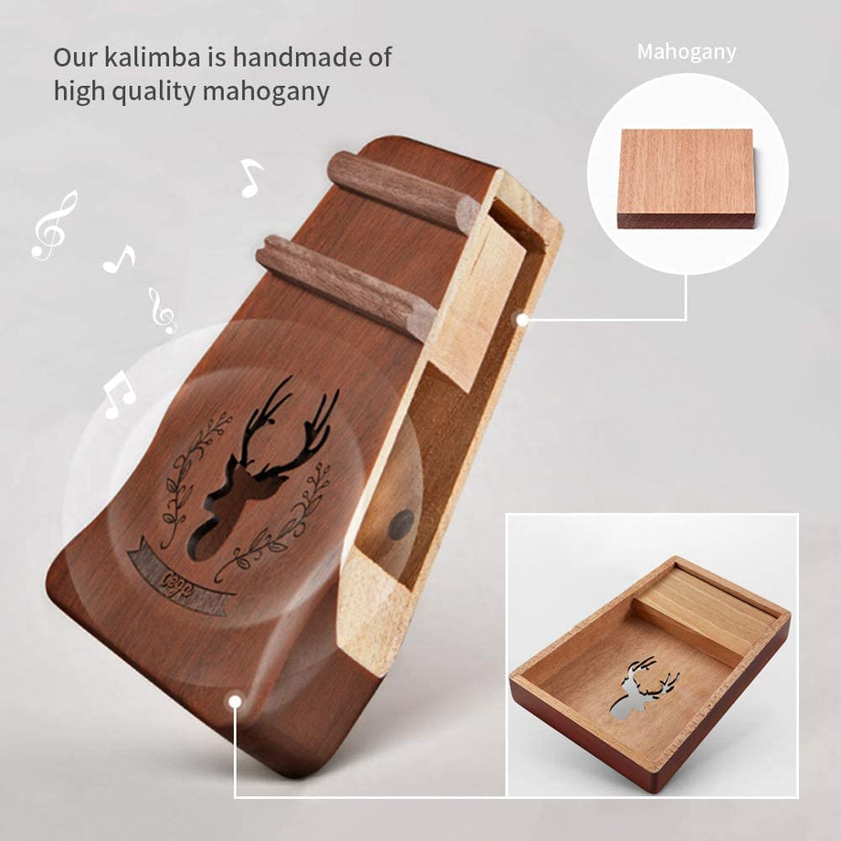 Dripex Kalimba Thumb Piano with Study Instruction and Tune Hammer, Finger Marimba Instrument(Mahogany)