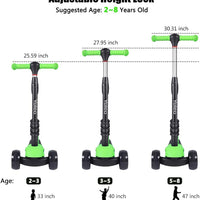 YOLEO Kids Three Wheel Kick Scooter with Removable Seat, LED Flashing Wheels, Height Adjustable Scooter