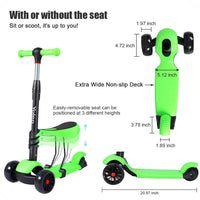 YOLEO Kids Three Wheel Kick Scooter with Removable Seat, LED Flashing Wheels, Height Adjustable Scooter