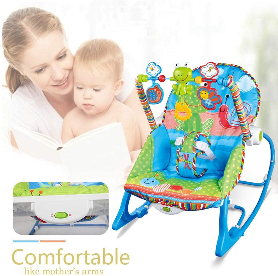 Baby Bouncer Soothing Vibration Rocker Cradle, Swing and Seat Chair Set, Soft Musical, Toys, Adjustable Recline Positions, Suit for Infant to Toddler