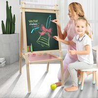 Dripex Kids Art Easel with Paper Roll, Double Sided Toddler Childrens Easel Chalkboard and Magnetic Dry Erase Board for Kid Painting and Drawing, Multiple Kids Art Supplies Included, Reddish Brown