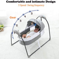 Electric Baby Cradle Toddler Rocker Bed, Newborns Bouncer Swing Bassinet Rocking Crib Infant Bed with Bluetooth Music, Remote Control，5 Swing Amplitudes