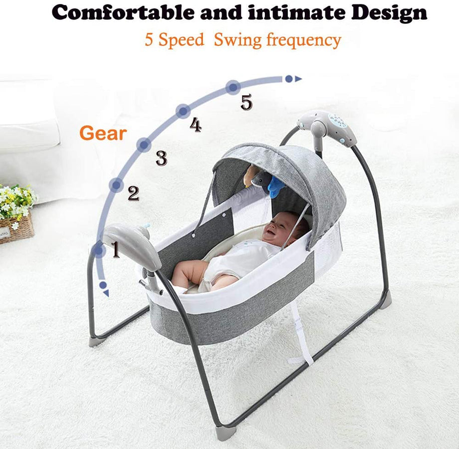 Electric Baby Cradle Toddler Rocker Bed, Newborns Bouncer Swing Bassinet Rocking Crib Infant Bed with Bluetooth Music, Remote Control，5 Swing Amplitudes