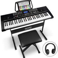 61-Key Portable Electronic Keyboard Piano for Beginners with Lighting Keys,Interactive Teaching System,3 Teaching Modes,Music Stand,Heaphones