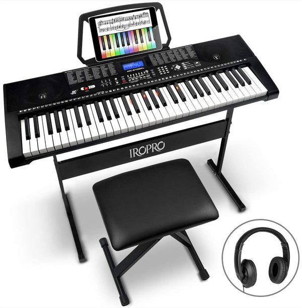 61-Key Portable Electronic Keyboard Piano for Beginners with Lighting Keys,Interactive Teaching System,3 Teaching Modes,Music Stand,Heaphones