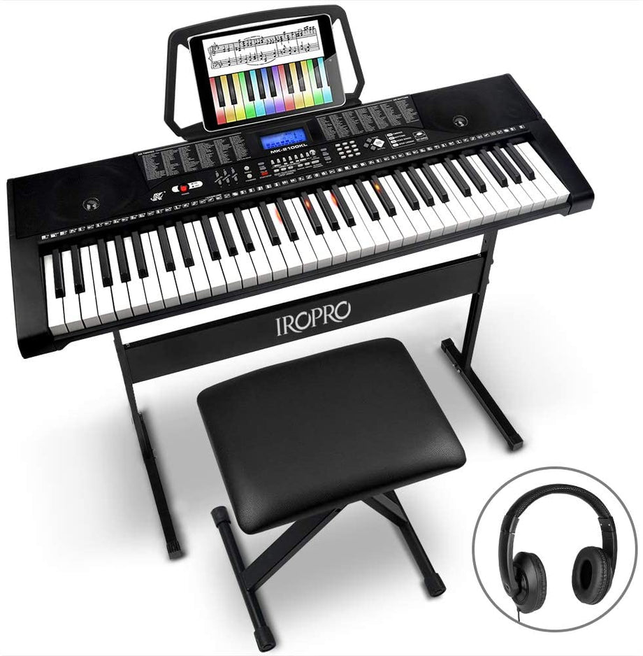 61-Key Portable Electronic Keyboard Piano for Beginners with Lighting Keys,Interactive Teaching System,3 Teaching Modes,Music Stand,Heaphones