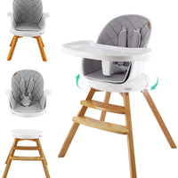 Yoleo Baby High Chair 4 in 1 Wooden High Chair Modern Design Booster Chair with Double Removable Tray Wooden Legs and 360° Rotatable Turntable for Baby Infants Toddlers