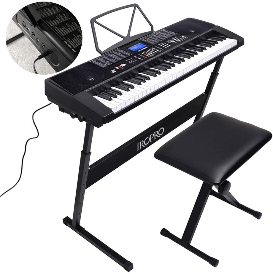 61-Key Portable Electronic Keyboard Piano for Beginners with Lighting Keys,Interactive Teaching System,3 Teaching Modes,Music Stand,Heaphones