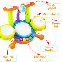 Kids Drum Kit Toy Drum Set Baby Musical Instruments for Toddlers Nursery Rhymes Electronic for Children Kid Boys Girls 3 4 5 Year Olds