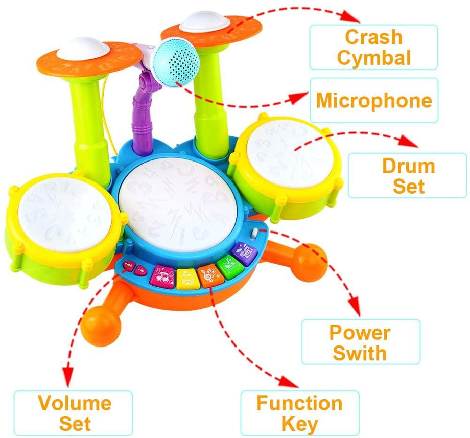 Kids Drum Kit Toy Drum Set Baby Musical Instruments for Toddlers Nursery Rhymes Electronic for Children Kid Boys Girls 3 4 5 Year Olds