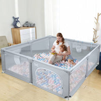 Baby Playpen, Indoor & Outdoor Kids Activity Center with Anti-Slip Base, Sturdy Safety Play Yard with Super Soft Breathable Mesh, Kid's Fence for Infants Toddlers(Grey) (150*150CM)