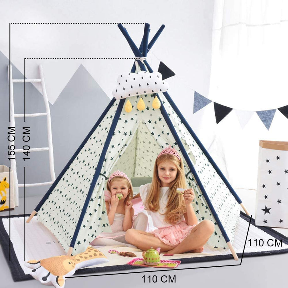 Dripex Teepee Tent for Kids, Fodable Children Play Tent with Carrying Bag and 5 Poles for Boys Girls Toldder, Baby Indian Wigwam Playhouse Toy for Indoor and Outdoor Game