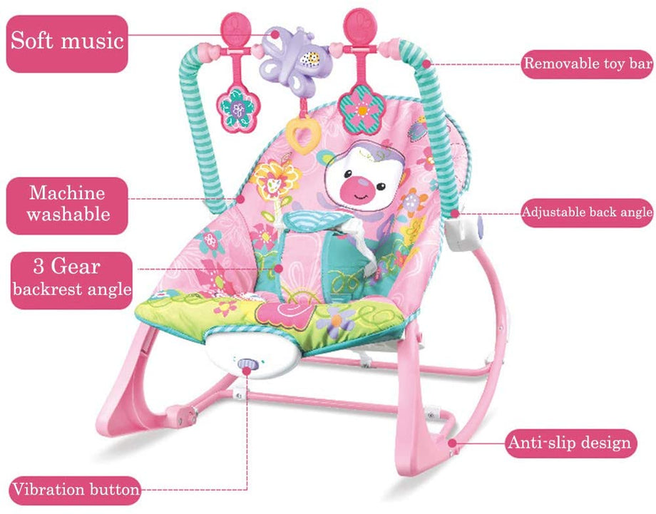 Baby Bouncer Soothing Vibration Rocker Cradle, Swing and Seat Chair Set, Soft Musical, Toys, Adjustable Recline Positions, Suit for Infant to Toddler