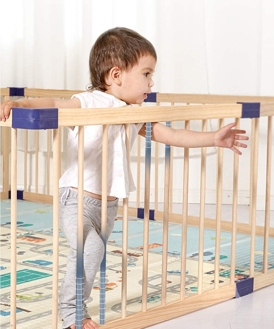 Dripex Wooden Baby Playpen, 8 Panels Large Play Fence for Toddlers, Kids Rectangle Activity Center Safety Play Yard with Lockable Door for Indoor and Outdoor