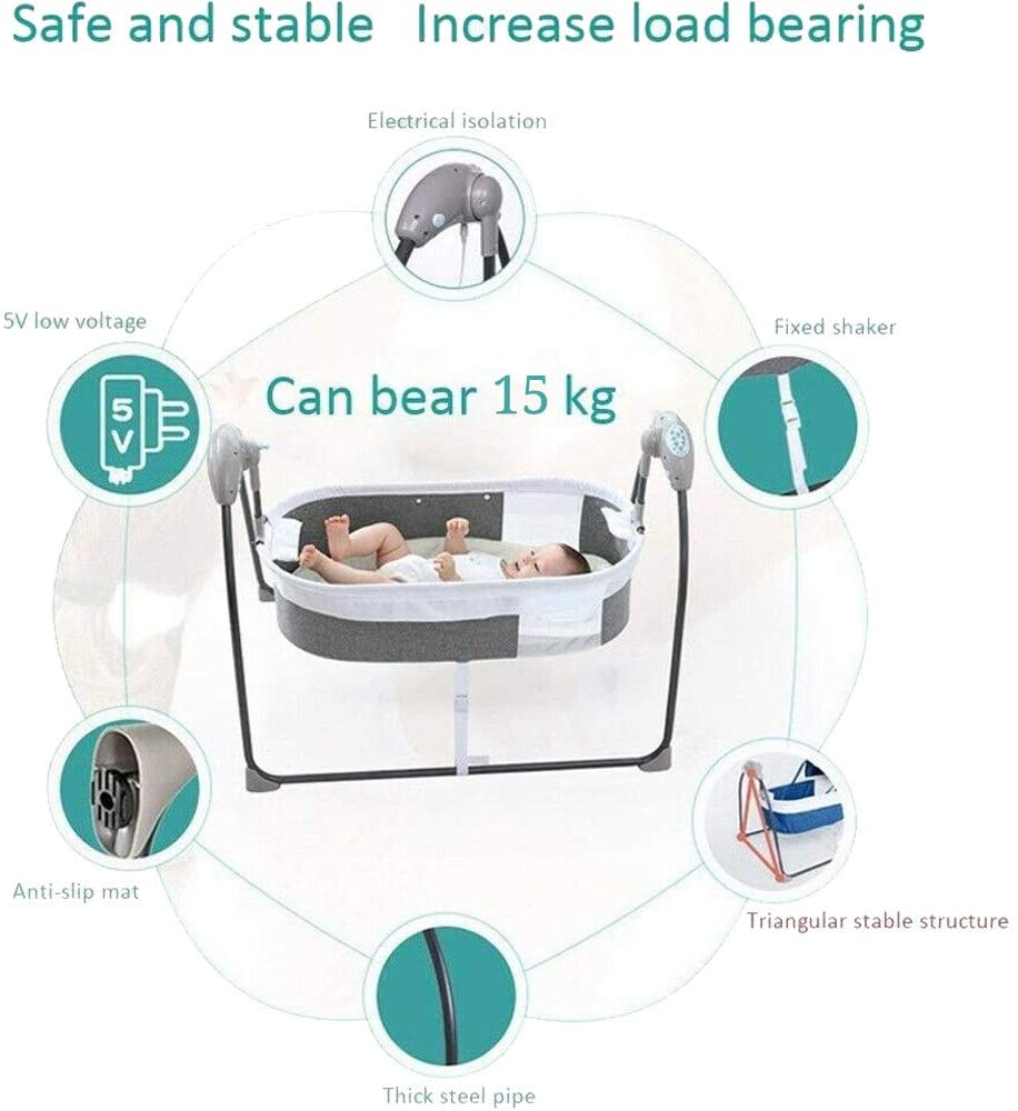 Electric Baby Cradle Toddler Rocker Bed, Newborns Bouncer Swing Bassinet Rocking Crib Infant Bed with Bluetooth Music, Remote Control，5 Swing Amplitudes