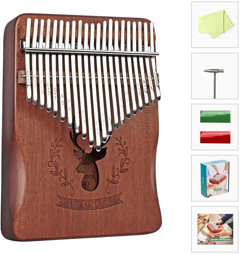 Dripex Kalimba Thumb Piano with Study Instruction and Tune Hammer, Finger Marimba Instrument(Mahogany)