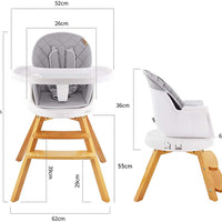Yoleo Baby High Chair 4 in 1 Wooden High Chair Modern Design Booster Chair with Double Removable Tray Wooden Legs and 360° Rotatable Turntable for Baby Infants Toddlers