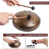 Dripex Steel Tongue Drum 8 Notes 8 Inch Percussion Instrument Handpan Ethereal Drum with with Bag, Music Book, Mallets, Finger Picks