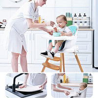 Yoleo Baby High Chair 4 in 1 Wooden High Chair Modern Design Booster Chair with Double Removable Tray Wooden Legs and 360° Rotatable Turntable for Baby Infants Toddlers