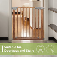 Dripex Stair Gate for Baby and Pet, Baby Safety Gate Pressure Fit, Metal Safety Gate for Doors and Stairs, Adjustable 75 cm - 82cm, One-Handed Operation, Auto Close Baby Gate, Wood Pattern Color